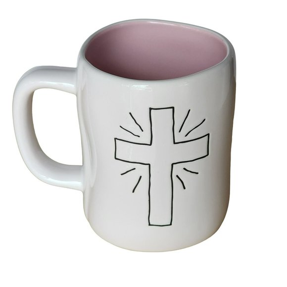 Rae Dunn‎ Embossed Cross White Pink Ceramic Coffee Mug Religious Theme 16oz - Picture 10 of 12